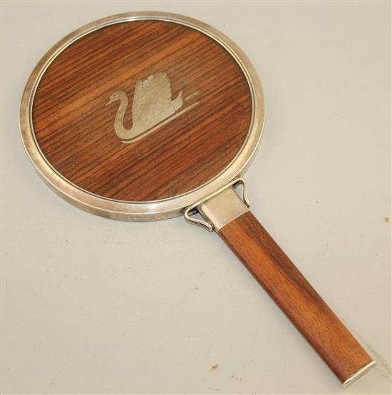 A Georg Jensen rosewood and silver mounted hand mirror, 9.5in.